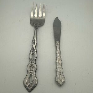 Oneida Community FANTASY Serving Fork & Butter Knife pierced Burnished Stainless